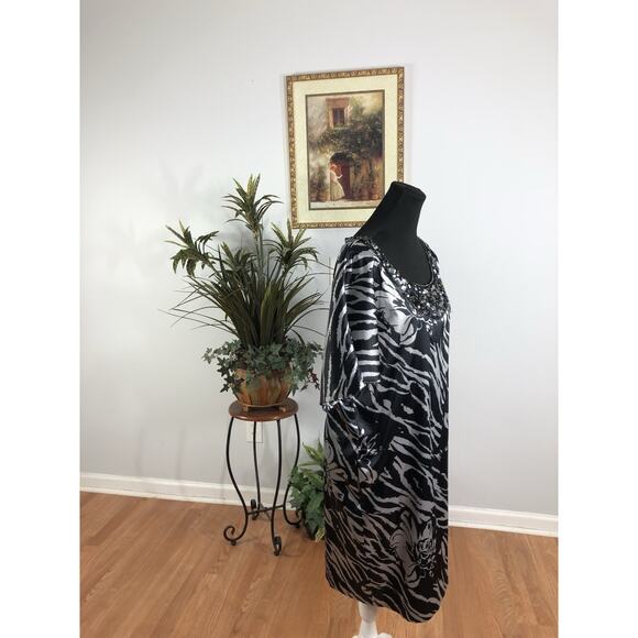 Bisou Bisou Dress 6 Batwing Sleeve Boho Vacation Embellished Boxy Neck Pullover - Picture 3 of 8